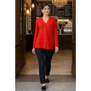 St. John Collection Red Textured Knit Cardigan Blazer Button Up Sweater Size 4